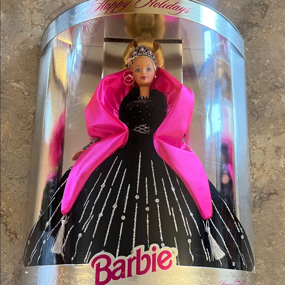 Barbie Happy Holidays Doll in Black and Pink Gown